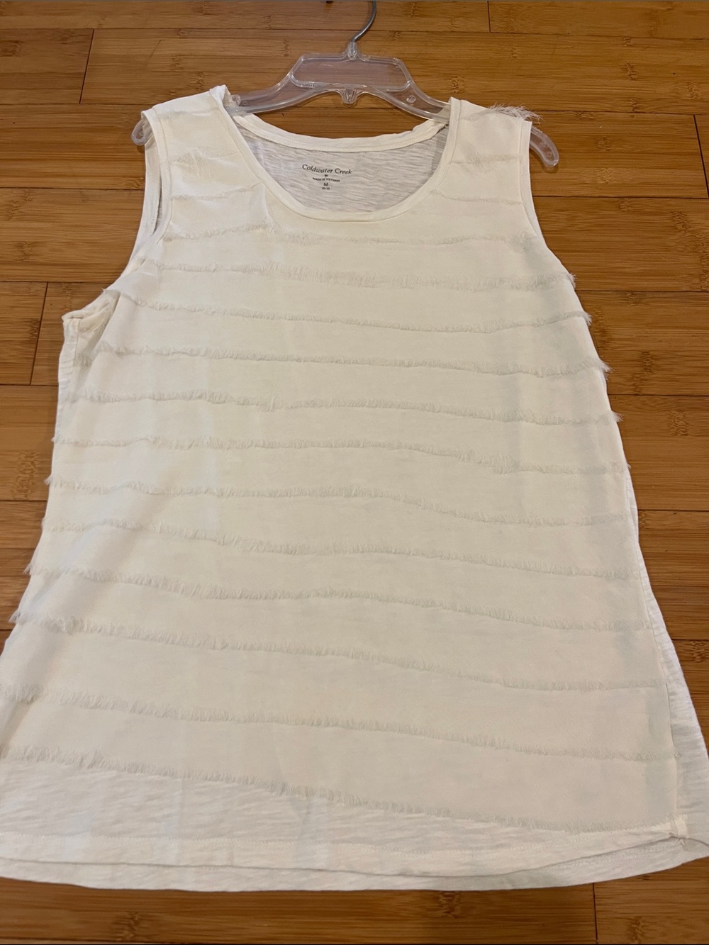 Coldwater Creek Cream Fringed Stripe Tank Top